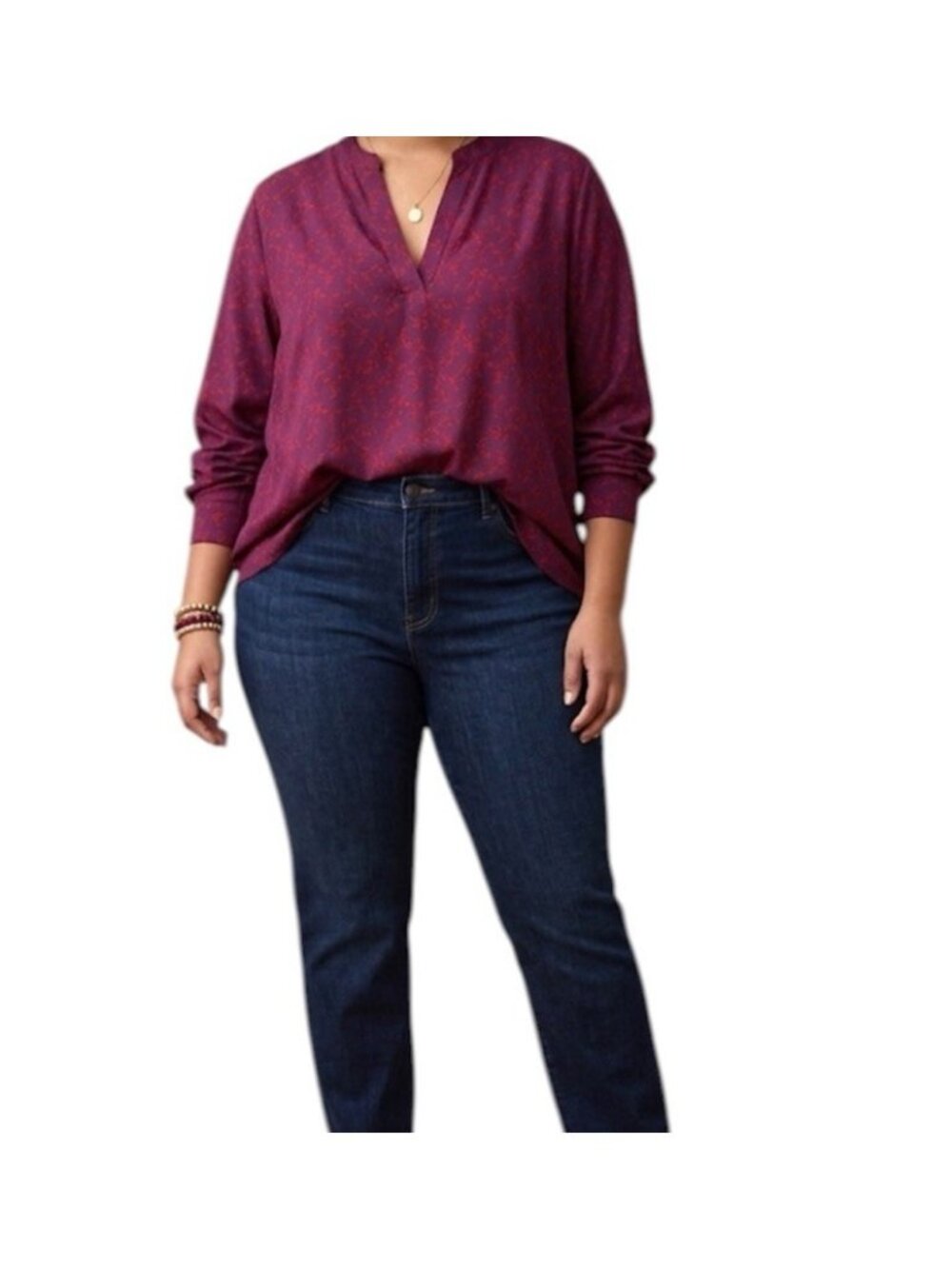 Ava & Viv Purple Floral Print V-Neck Contemporary Career Blouse Size 4X